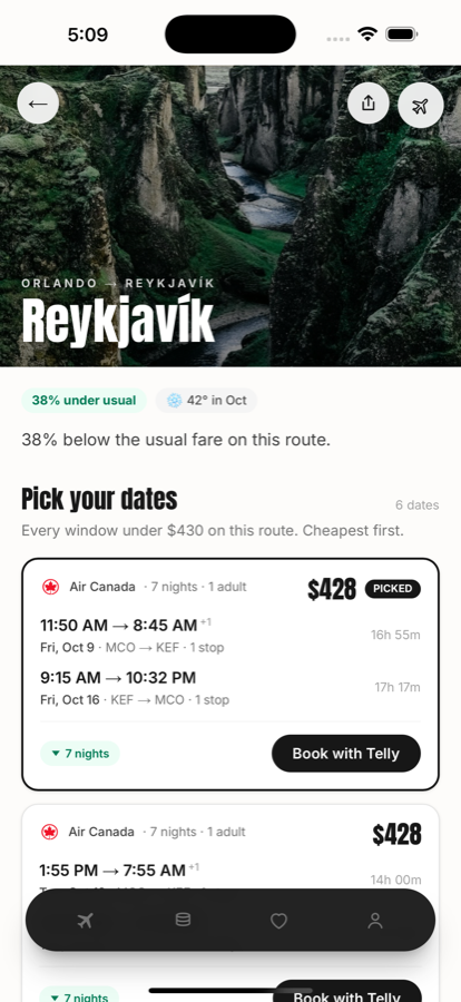 Every date we found, cheapest first